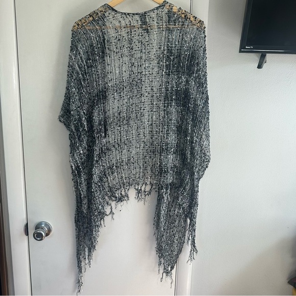 Accessory St New York Y2K Crochet Shawl. OS. Blue, Black, and Silver Metallic. - Picture 6 of 6